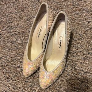 Impo Vintage White Sequin Women's Heels, Size 9M